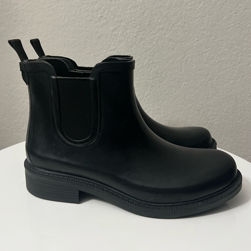 Madewell Chelsea Waterproof Ankle Rain Boots Black Rubber Pull On Women's Size 8